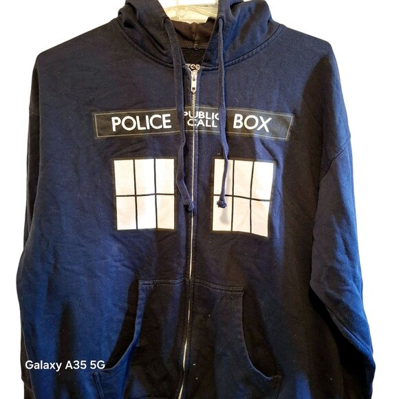 Doctor Who Tardis Police Public Call Box Hoodie Zip-Up Sweatshirt Large Navy Blu - Picture 1 of 7